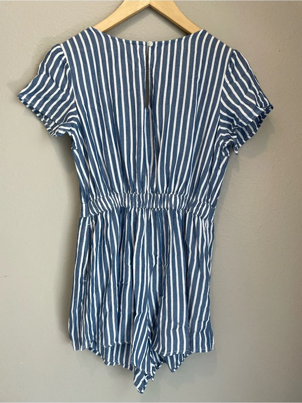 Hollister Navy & White Vertical Stripe one piece Romper with Front Tie small